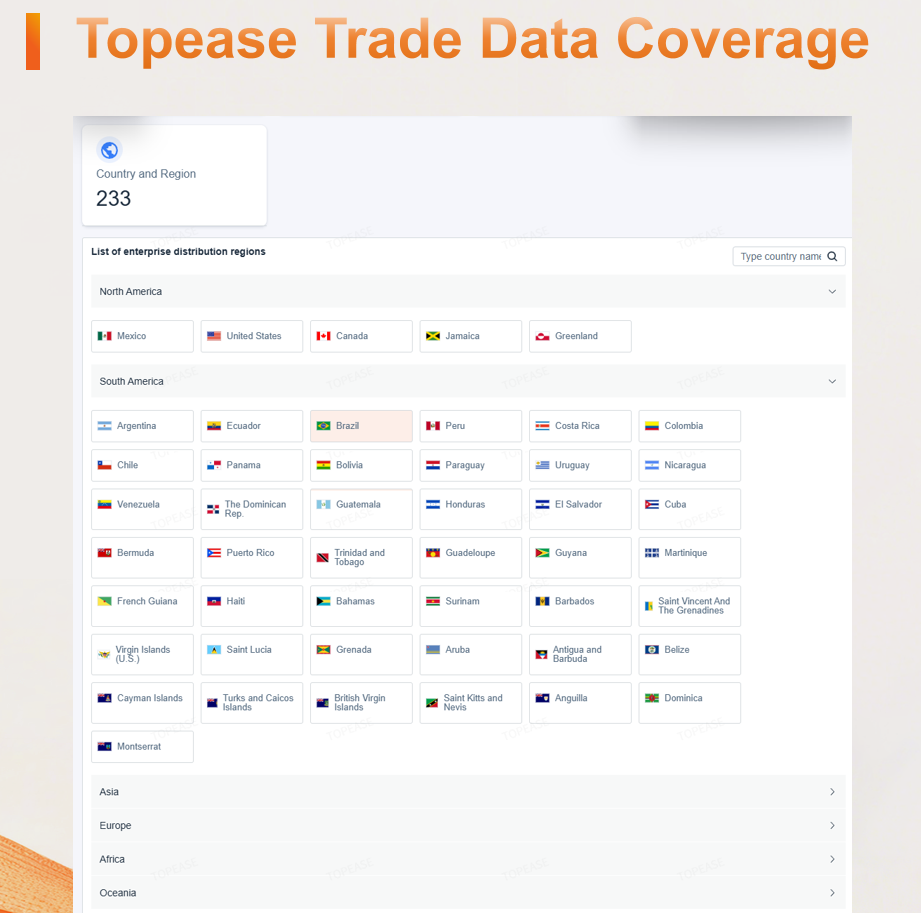 topease trade data coverage